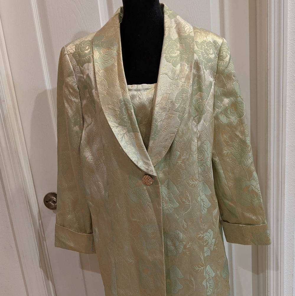 K B Stella Louise Roy Skirt Suit Green Gold 18W - Picture 1 of 8